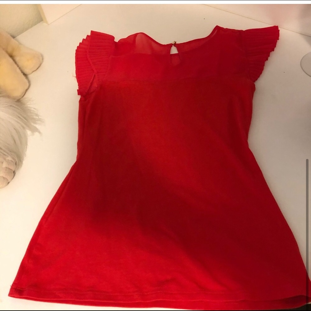 Express red top with short accordian sleeves - Picture 4 of 6